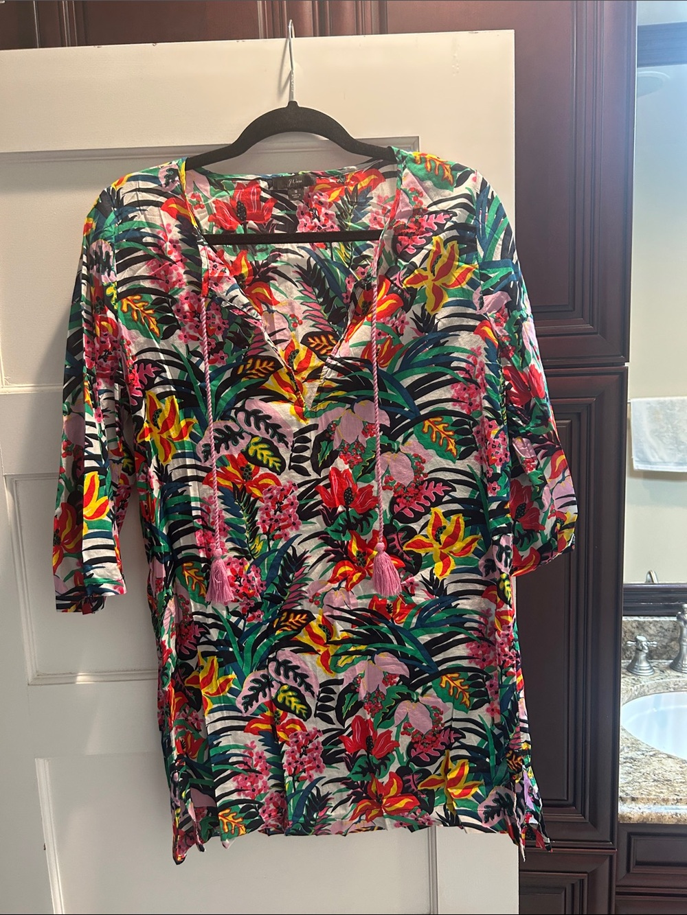 J. Crew Tropical Floral Swim Coverup in Green, Pink, Yellow, Red